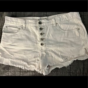 Free People button fly white denim shorts